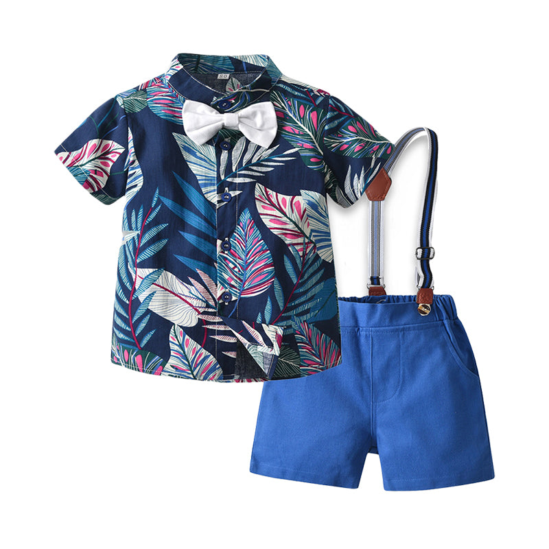 2 Pieces Set Baby Kid Boys Dressy Plant Print Shirts And Solid Color Rompers Wholesale 220407213