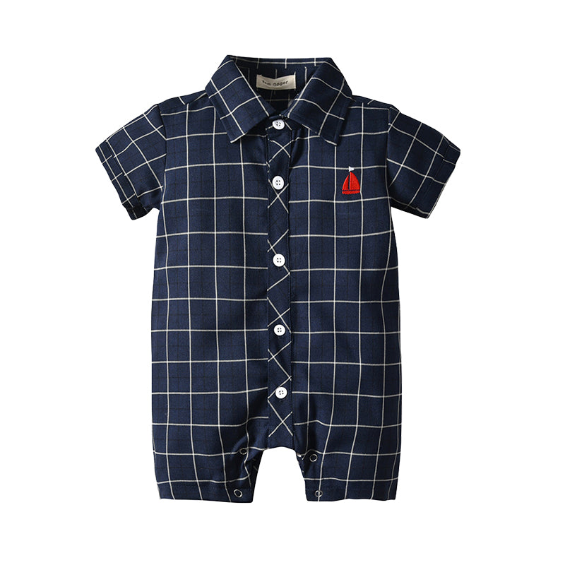 Baby Kid Boys Checked Print Rompers Wholesale 22040722