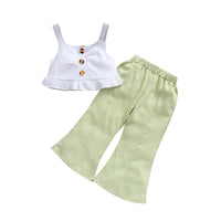 Load image into Gallery viewer, 2 Pieces Set Baby Kid Girls Muslin&amp;Ribbed Tank Tops And Solid Color Pants Wholesale 220407225
