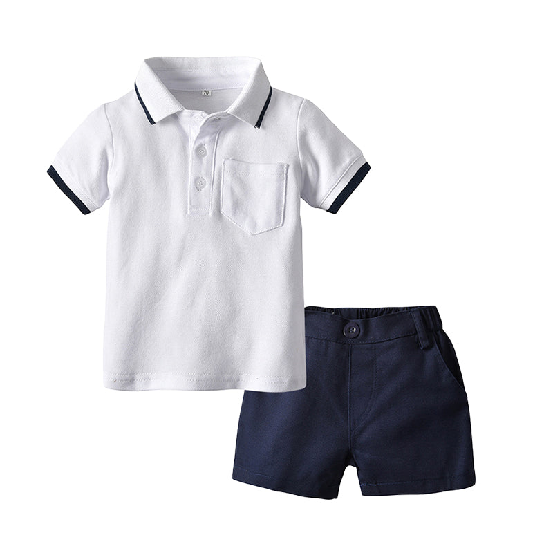 2 Pieces Set Baby Kid Boys Solid Color Polo Shirts And Shorts Wholesale 22040725