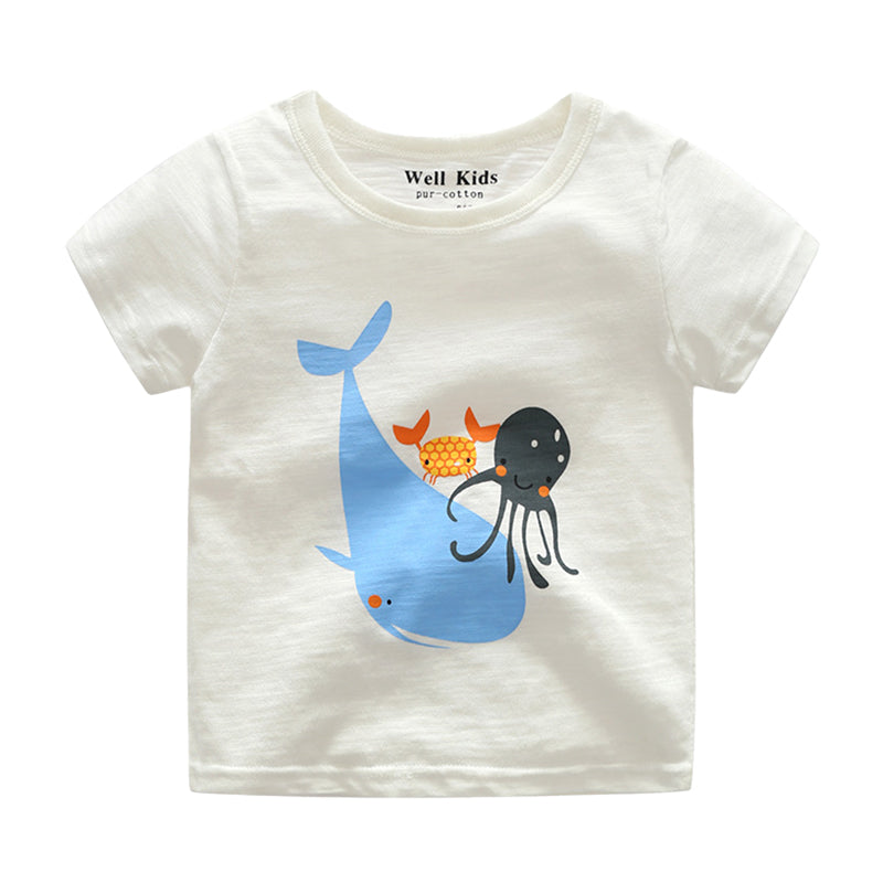 Baby Kid Boys Striped Checked Animals Cartoon Print T-Shirts Wholesale 220407250