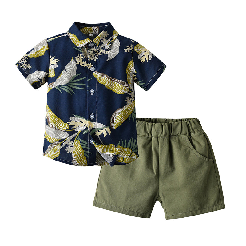 2 Pieces Set Baby Kid Boys Animals Plant Print Shirts And Shorts Wholesale 220407262