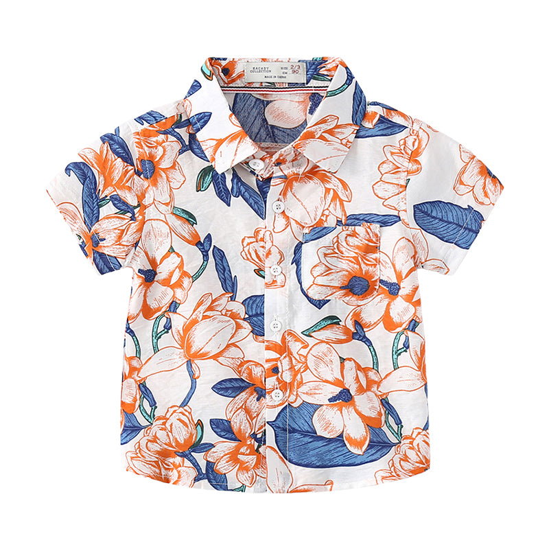 Baby Kid Boys Flower Plant Print Beach Shirts Wholesale 220407286