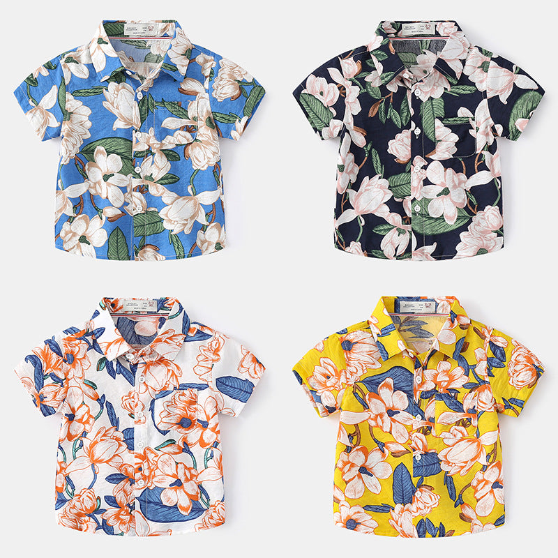 Baby Kid Boys Flower Plant Print Beach Shirts Wholesale 220407286