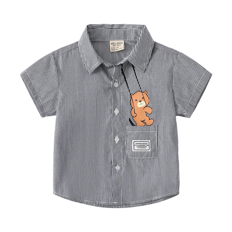 Baby Kid Boys Striped Cartoon Print Shirts Wholesale 220407300