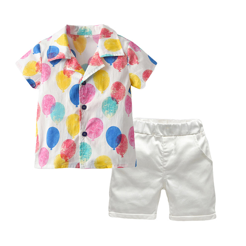2 Pieces Set Baby Kid Boys Print Shirts And Solid Color Shorts Wholesale 220407319
