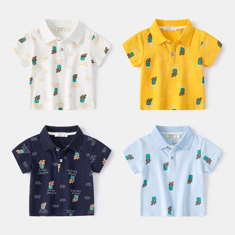 Baby Kid Boys Letters Cartoon Plant Print Polo Shirts Wholesale 220407332