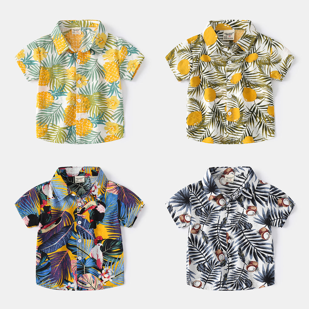 Baby Kid Boys Tropical print Plant Beach Shirts Wholesale 220407338