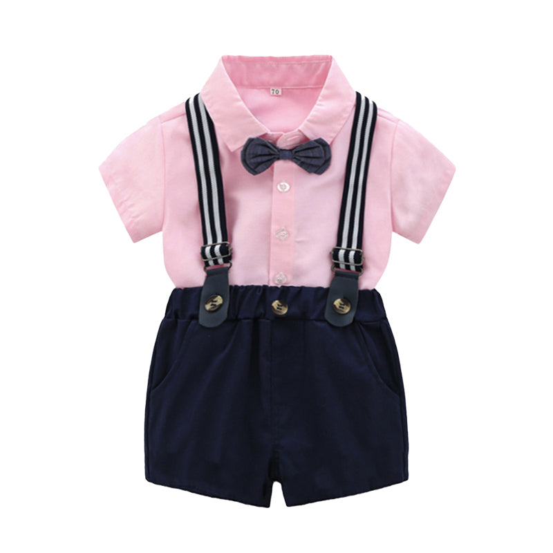 2 Pieces Set Baby Kid Boys Solid Color Bow Shirts And Shorts Wholesale 22040736