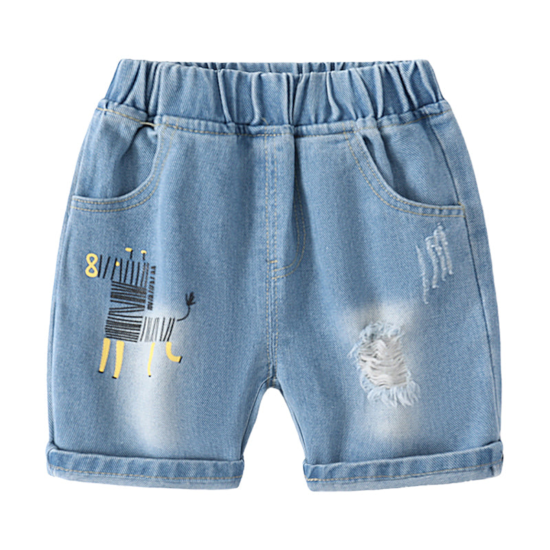 Baby Kid Boys Animals Ripped Print Shorts Jeans Wholesale 220407361
