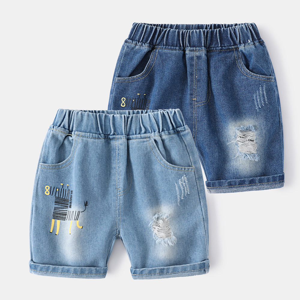 Baby Kid Boys Animals Ripped Print Shorts Jeans Wholesale 220407361