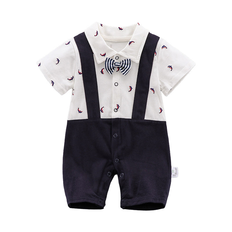 Baby Boys Color-blocking Cartoon Bow Print Jumpsuits Wholesale 220407390