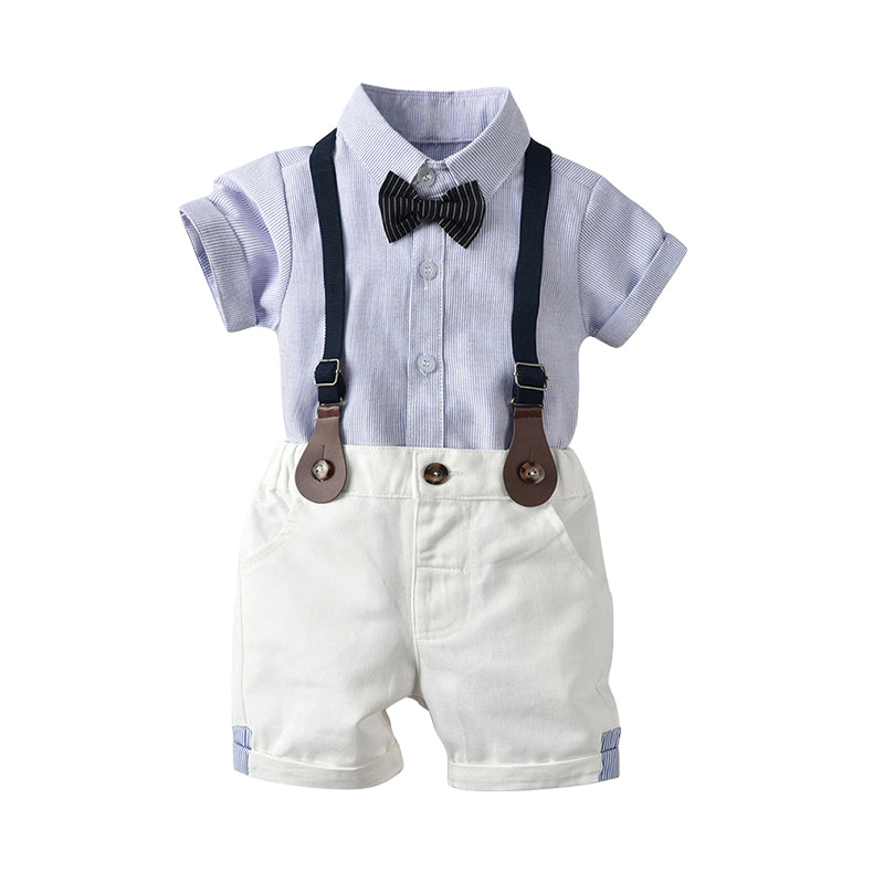 2 Pieces Set Baby Kid Boys Birthday Party Striped Bow Shirts And Color-blocking Rompers Wholesale 22040750
