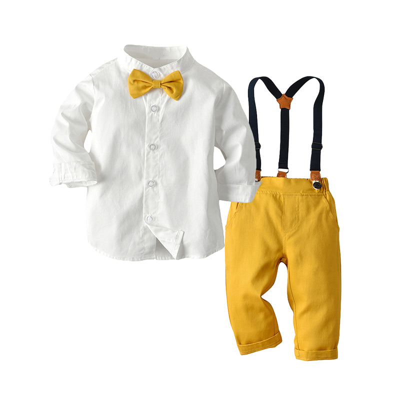 2 Pieces Set Baby Kid Boys Birthday Party Bow Shirts And Color-blocking Jumpsuits Wholesale 22040753