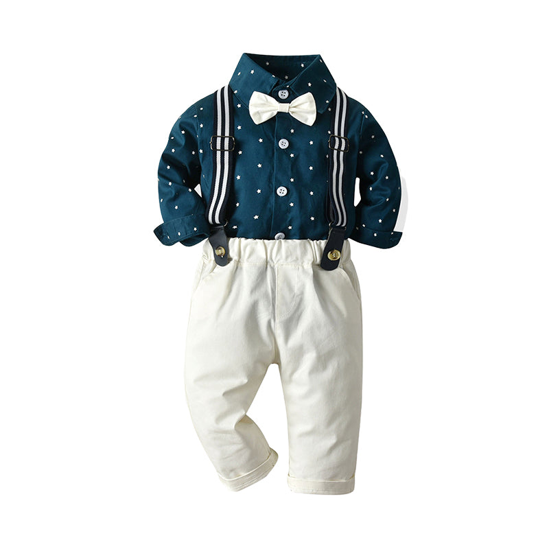 2 Pieces Set Baby Kid Boys Polka dots Bow Shirts And Color-blocking Jumpsuits Wholesale 22040757