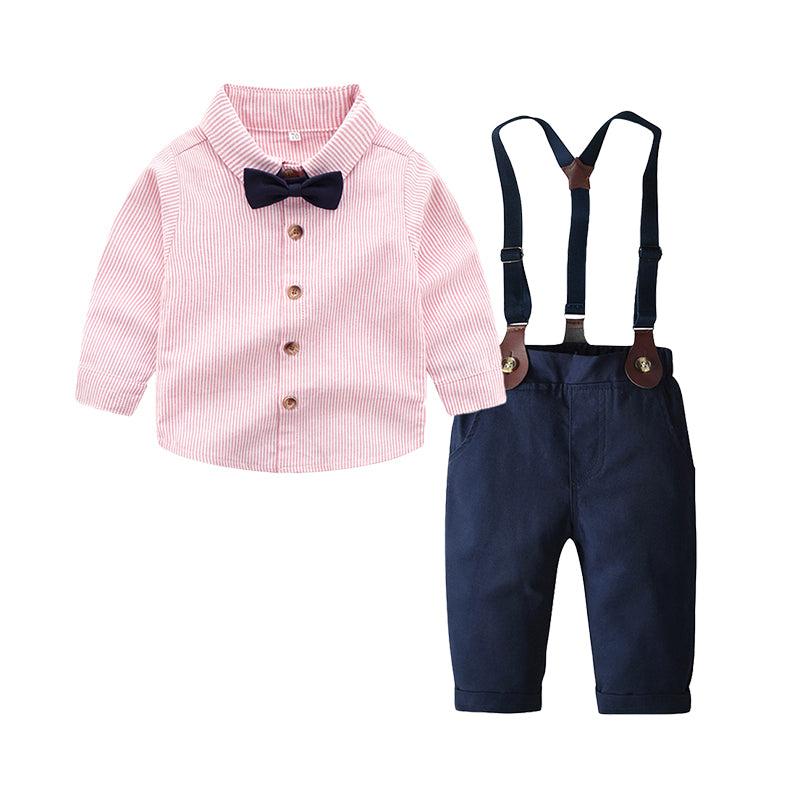 2 Pieces Set Baby Kid Boys Birthday Party Striped Bow Shirts And Solid Color Jumpsuits Wholesale 22040760