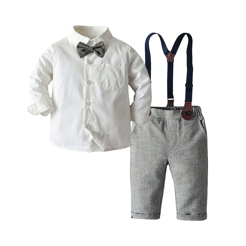 2 Pieces Set Baby Kid Boys Bow Shirts And Color-blocking Jumpsuits Wholesale 22040761