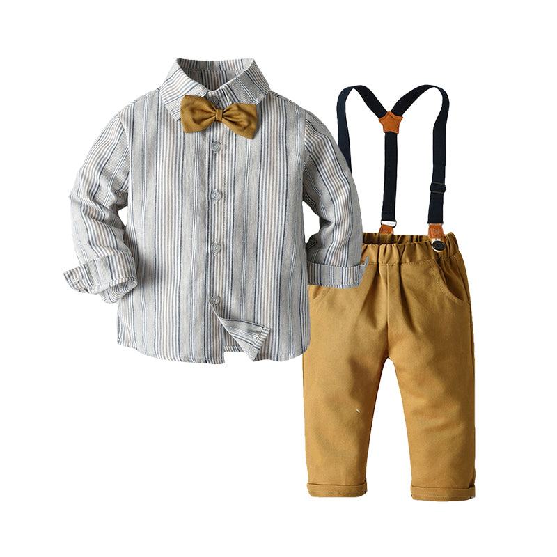 2 Pieces Set Baby Kid Boys Striped Bow Shirts And Color-blocking Jumpsuits Wholesale 22040765