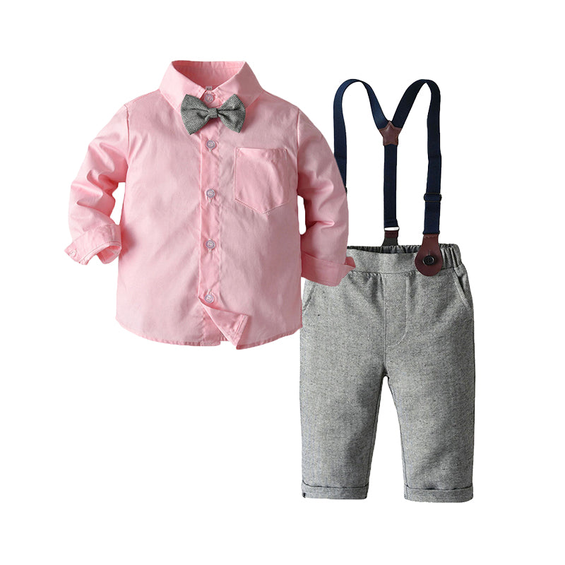 2 Pieces Set Baby Kid Boys Bow Shirts And Color-blocking Jumpsuits Wholesale 22040767