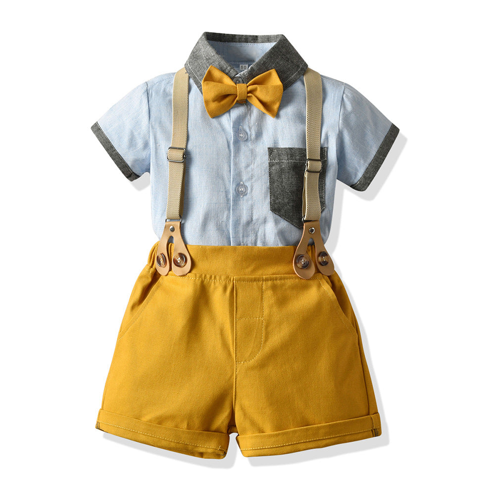2 Pieces Set Baby Kid Boys Solid Color Shirts And Rompers Wholesale 22040773