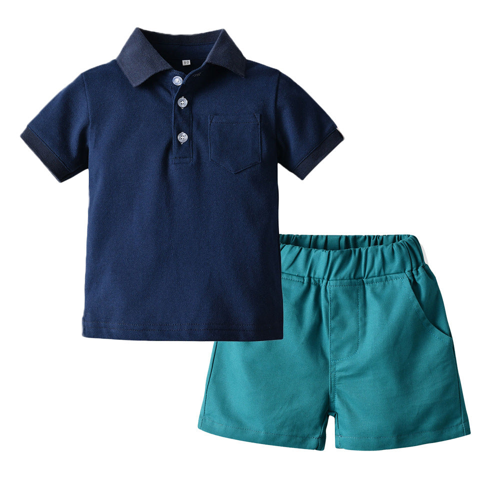 2 Pieces Set Baby Kid Boys Solid Color Polo Shirts And Shorts Wholesale 22040778