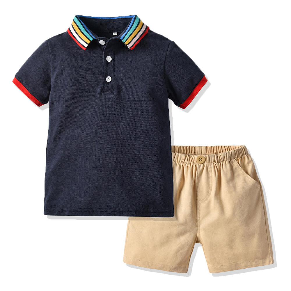 2 Pieces Set Baby Kid Boys Solid Color Polo Shirts And Shorts Wholesale 22040781
