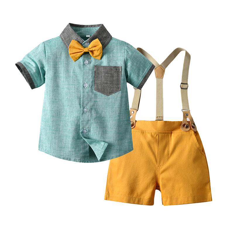 2 Pieces Set Baby Kid Boys Solid Color Bow Shirts And Shorts Wholesale 22040784