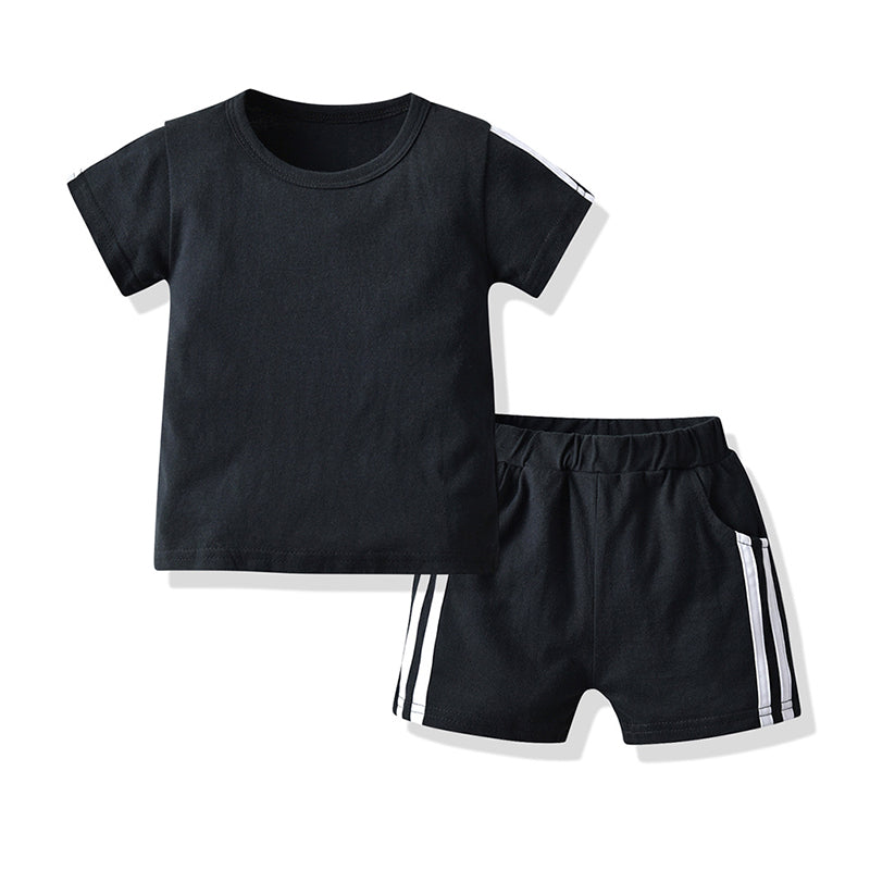 2 Pieces Set Baby Kid Unisex Sports Solid Color T-Shirts And Shorts Wholesale 22040789