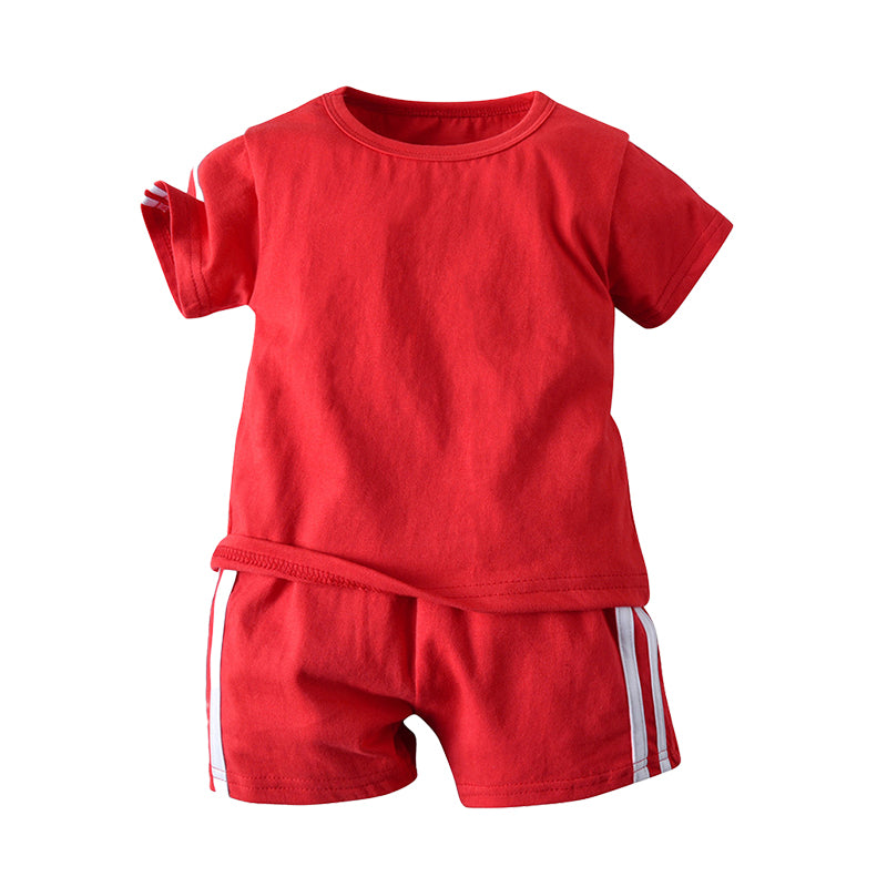 2 Pieces Set Baby Kid Unisex Sports Solid Color T-Shirts And Shorts Wholesale 22040789