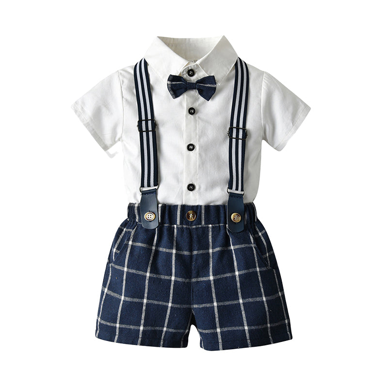 2 Pieces Set Baby Kid Boys Bow Shirts And Checked Shorts Wholesale 22040792
