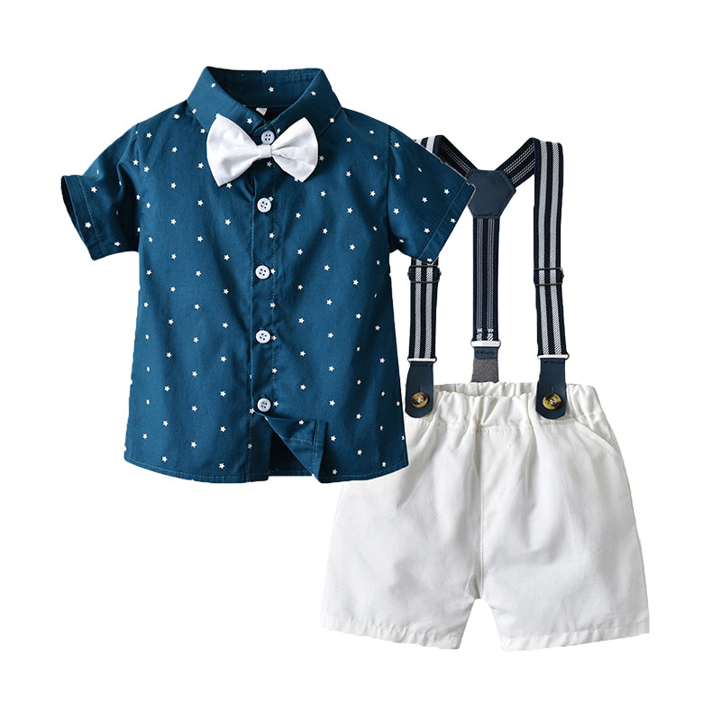 2 Pieces Set Baby Kid Boys Birthday Party Star Bow Print Shirts And Solid Color Rompers Wholesale 22040797