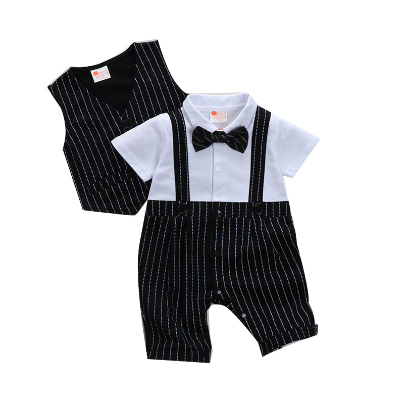 2 Pieces Set Baby Boys Dressy Striped Vests Waistcoats And Color-blocking Jumpsuits Wholesale 22041102
