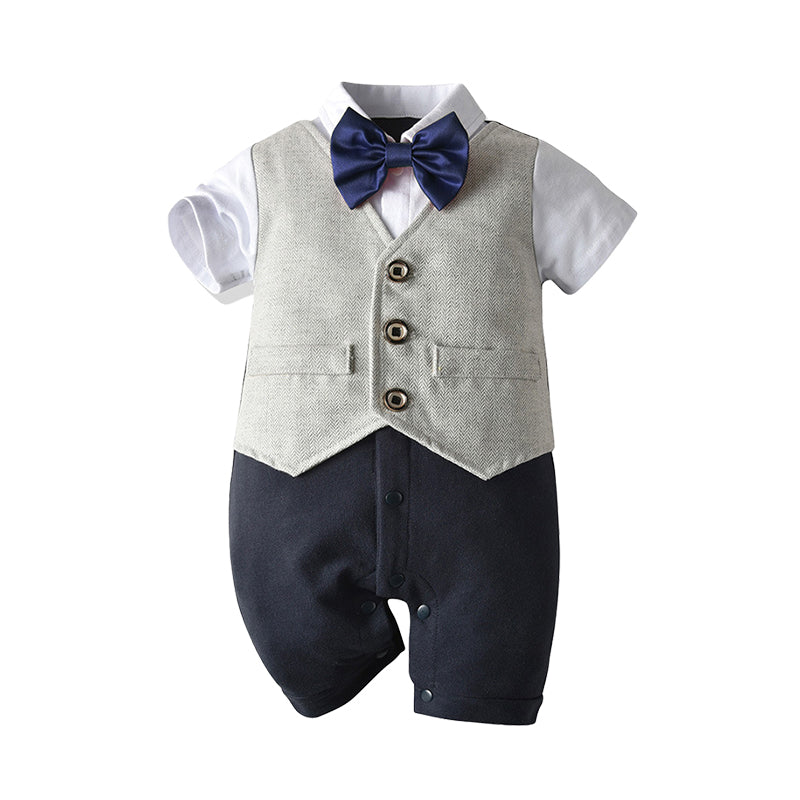 Baby Boys Color-blocking Bow Jumpsuits Wholesale 220411100