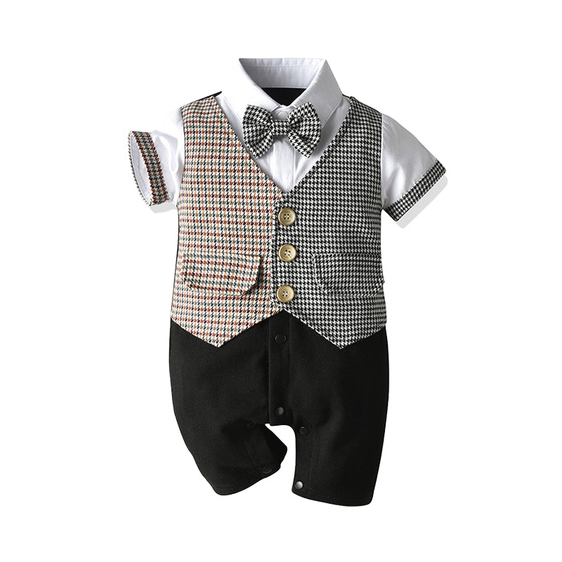 Baby Boys Color-blocking Houndstooth Bow Jumpsuits Wholesale 220411101