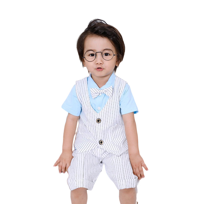 3 Pieces Set Baby Kid Boys Solid Color Bow Shirts Striped And Vests Waistcoats And Shorts Suits Wholesale 220411109