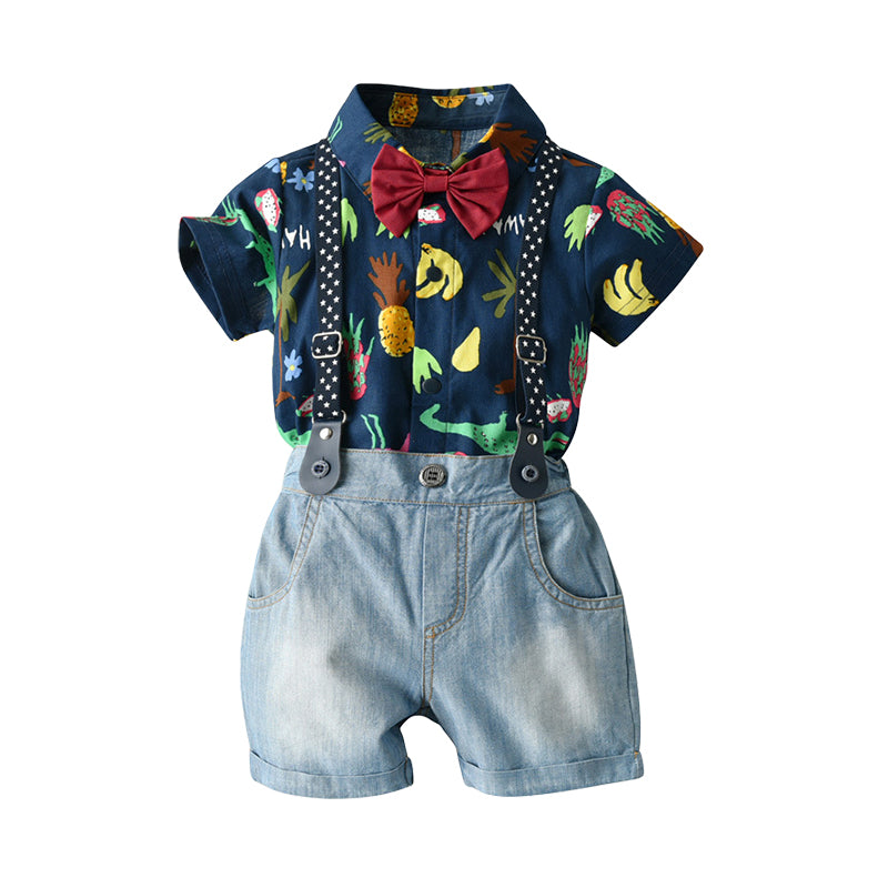 2 Pieces Set Baby Kid Boys Tropical Rompers And Solid Color Shorts Wholesale 220411128