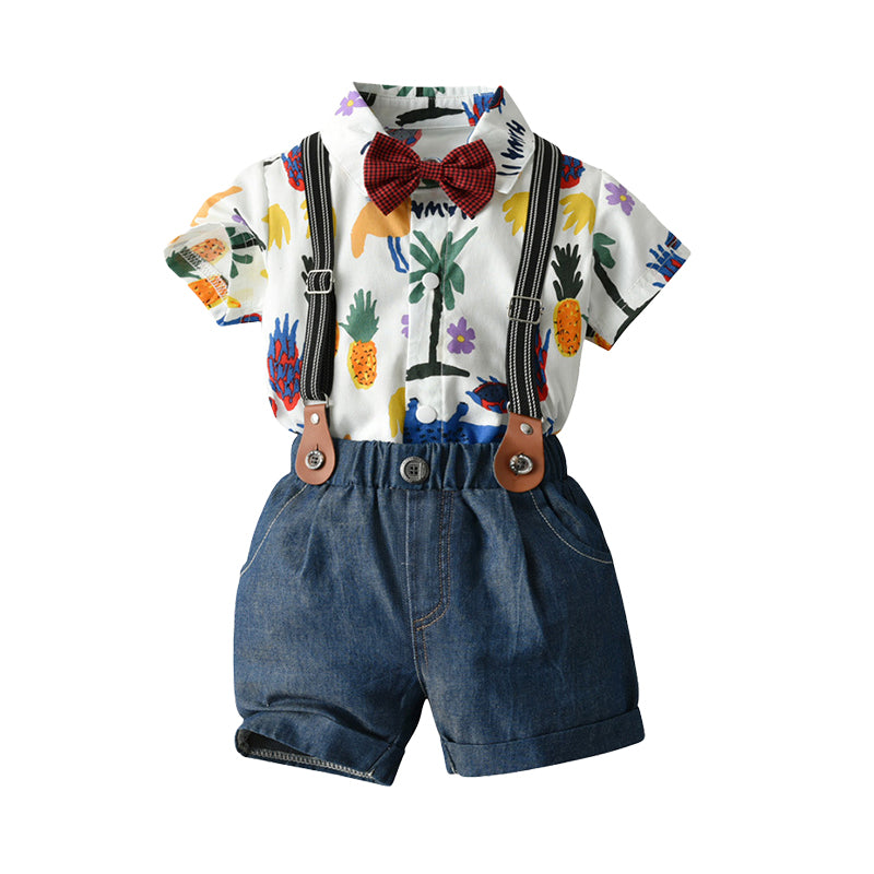 2 Pieces Set Baby Kid Boys Print Rompers And Solid Color Shorts Wholesale 220411129