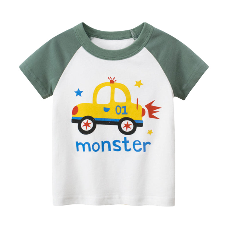 Baby Kid Boys Letters Color-blocking Car Star Print T-Shirts Wholesale 220411132