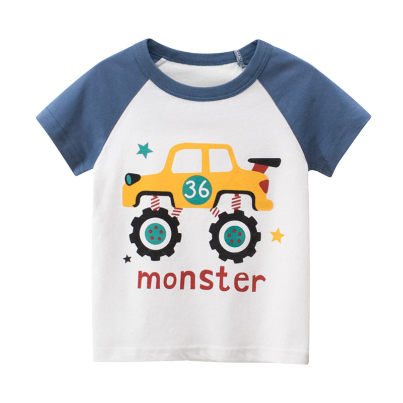 Baby Kid Boys Letters Color-blocking Car Star Print T-Shirts Wholesale 220411132