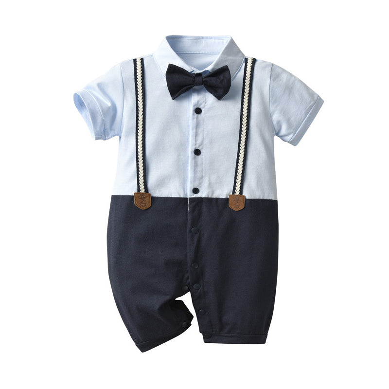 Baby Boys Color-blocking Bow Birthday Party Jumpsuits Wholesale 220411139