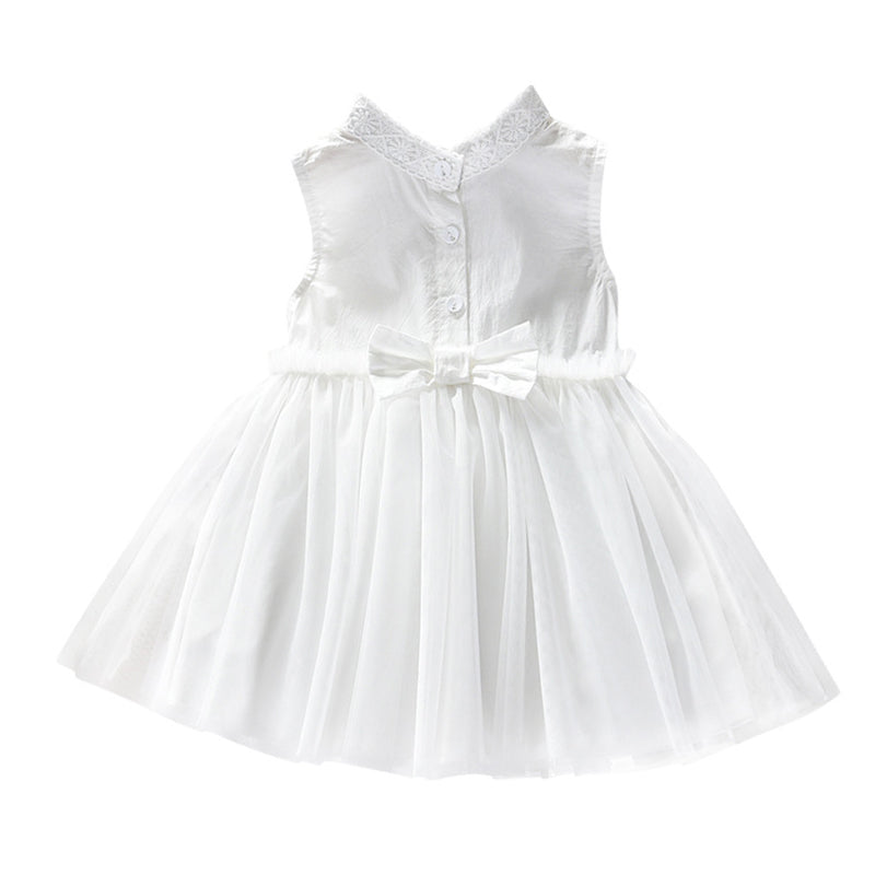 Baby Kid Big Kid Girls Solid Color Bow Lace Dresses Wholesale 220411149