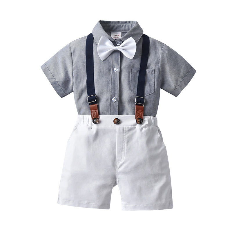 2 Pieces Set Baby Kid Boys Birthday Party Bow Shirts And Color-blocking Rompers Wholesale 220411204
