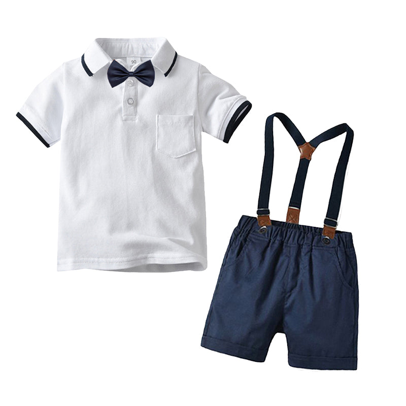 2 Pieces Set Baby Kid Boys Striped Bow Shirts And Solid Color Rompers Wholesale 220411223