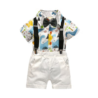 Load image into Gallery viewer, 2 Pieces Set Baby Kid Boys Flower Cartoon Bow Print Shirts And Solid Color Shorts Suits Wholesale 220411238
