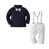 Load image into Gallery viewer, 2 Pieces Set Baby Kid Boys Solid Color Bow Polo Shirts And Jumpsuits Wholesale 220411301
