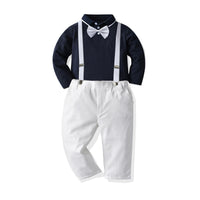 Load image into Gallery viewer, 2 Pieces Set Baby Kid Boys Solid Color Bow Polo Shirts And Jumpsuits Wholesale 220411301
