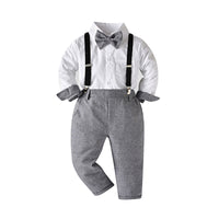Load image into Gallery viewer, 2 Pieces Set Baby Kid Boys Birthday Party Color-blocking Bow Shirts And Solid Color Jumpsuits Wholesale 220411324
