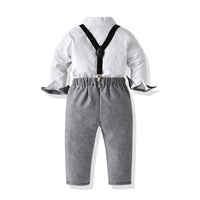 Load image into Gallery viewer, 2 Pieces Set Baby Kid Boys Birthday Party Color-blocking Bow Shirts And Solid Color Jumpsuits Wholesale 220411324
