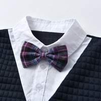 Load image into Gallery viewer, 2 Pieces Set Baby Kid Boys Dressy Color-blocking Bow Shirts And Solid Color Jumpsuits Wholesale 220411338
