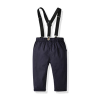 Load image into Gallery viewer, 2 Pieces Set Baby Kid Boys Dressy Color-blocking Bow Shirts And Solid Color Jumpsuits Wholesale 220411338
